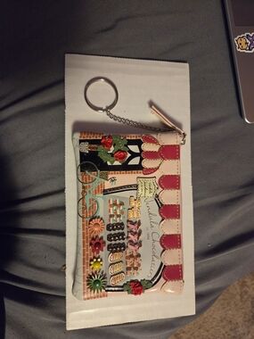 Pink Floral Market Zip Card Holder Keychain Wallet